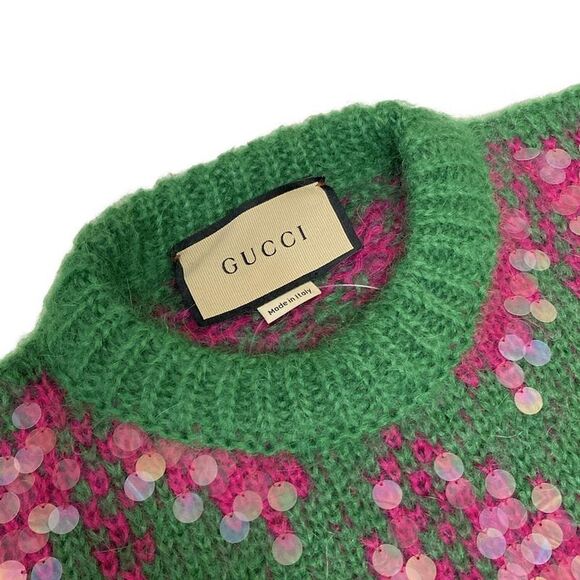 Gucci Long Sleeve Sweater Size M Women's - 713233 Green X Pink X Multi Sequins - Picture 7 of 9